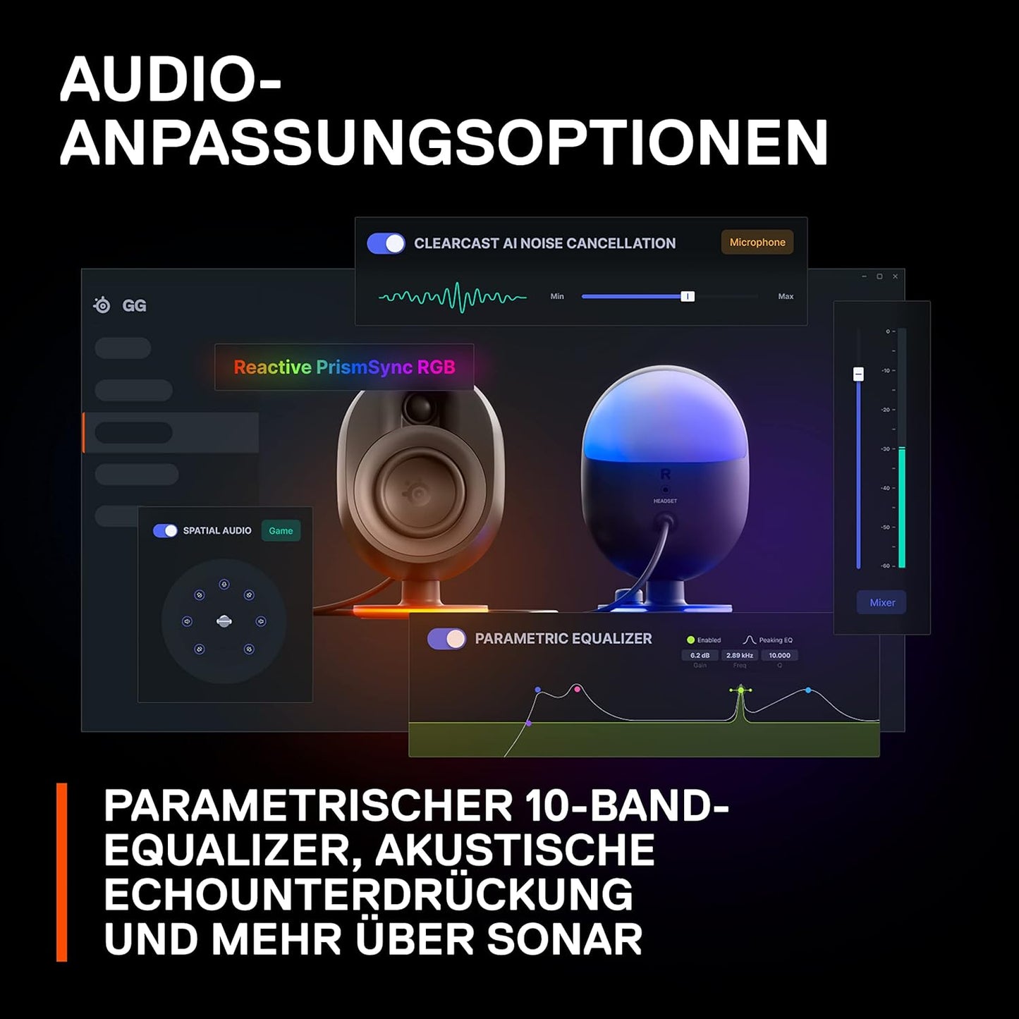 SteelSeries Arena 9 - 5.1-Gaming-Lautsprecher – 5.1 USB Surround-Sound
