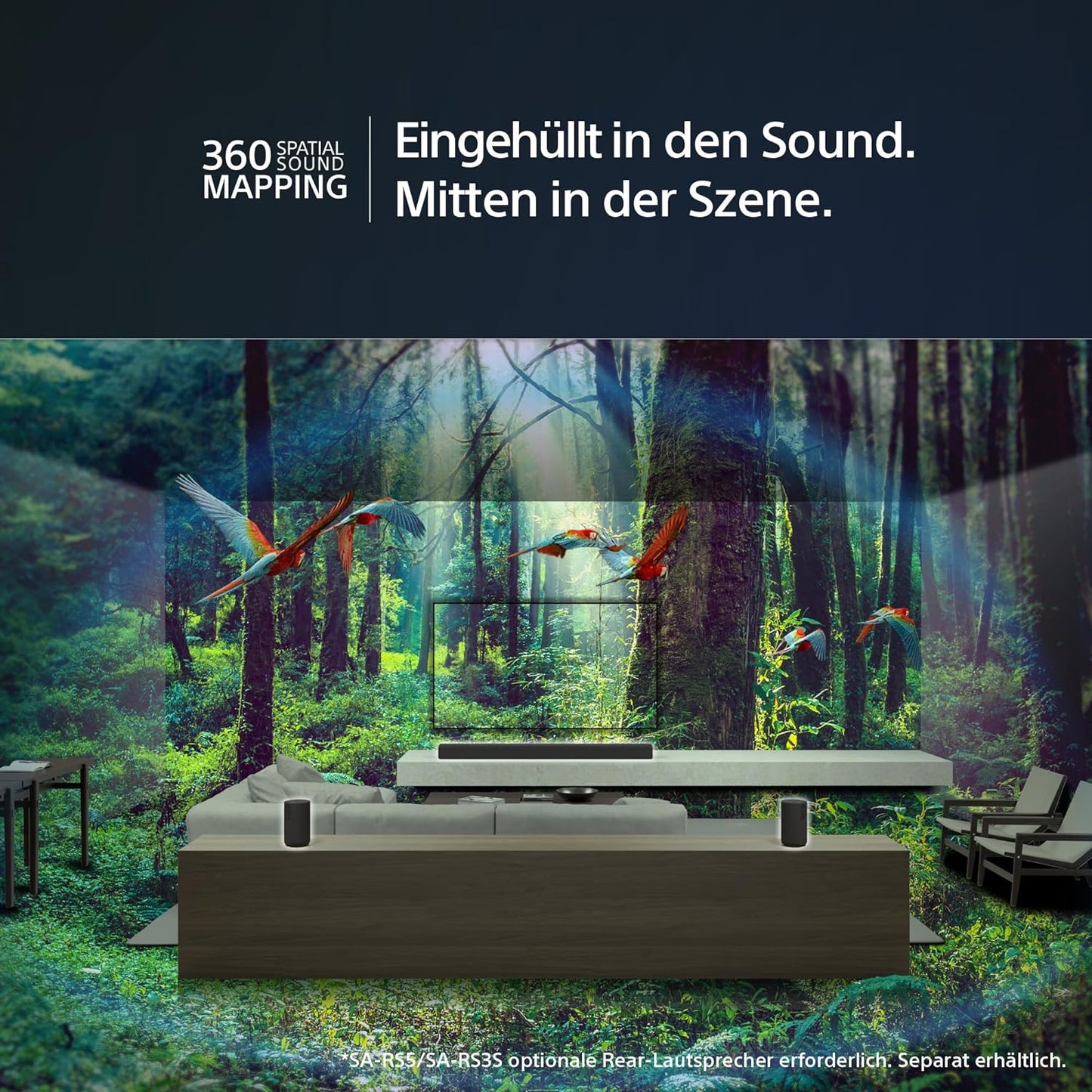 Sony HT-A5000 5.1.2-Kanal Surround Sound Dolby Atmos Premium-Soundbar mit integriertem Subwoofer (HDMI, Bluetooth, High-Res Audio, 500W Gesamtleistung), Schwarz